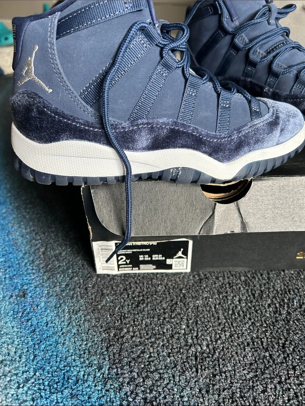 Jordan Retro 11 Kids Navy Velvet High-Top Sneakers